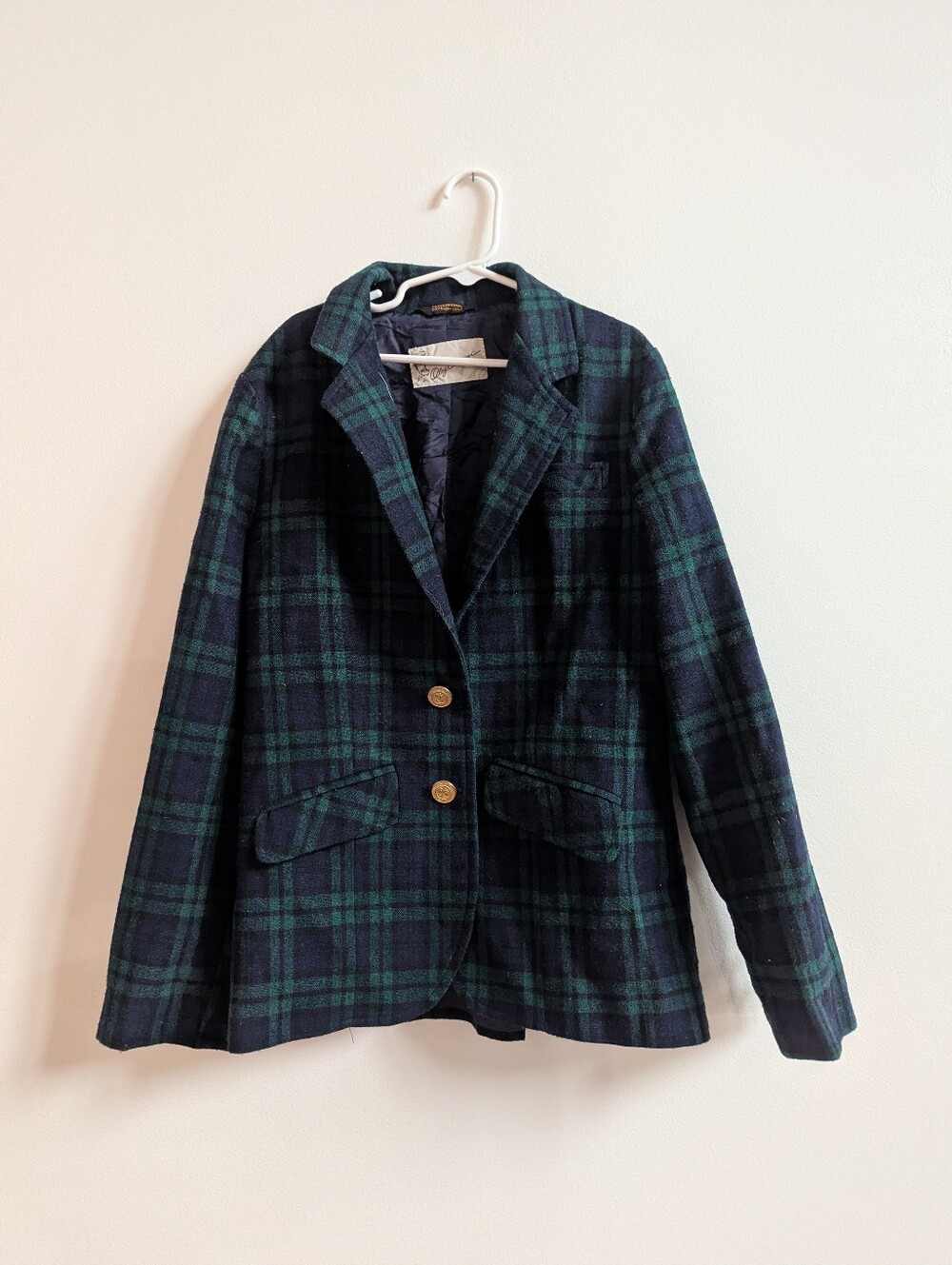 Vtg 80s Oleg Cassini Blazer Jacket Boys 12 Green Tartan Plaid